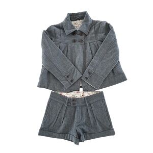 Little Paul & Joe Girls 12 Blue Herringbone Wool Blend Jacket Shorts Set Floral